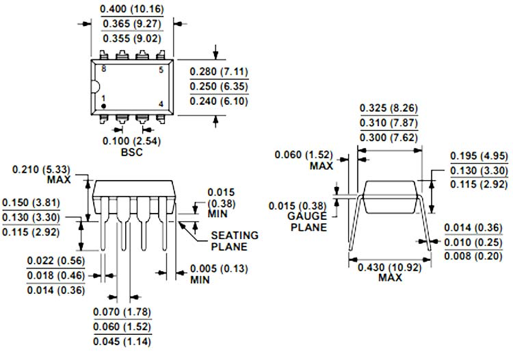 AD736 2D Model and Dimensions